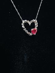 Ruby Diamond & Stone Necklace .03 CT. 10K White Gold 1.26g